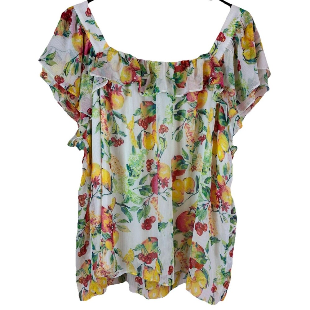 LC Lauren Conrad Women’s Square Neck Flowy Lined Blouse Fruit Design Size XL